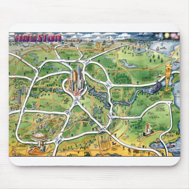 Mousepad Mapa de Cartoons de Houston Texas (Frente)