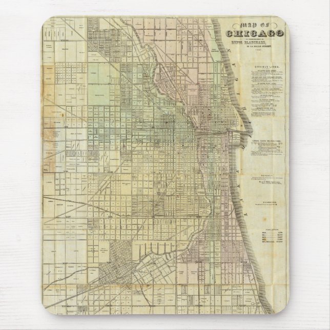 Mousepad Mapa de Chicago Illinois em 1857 (Frente)
