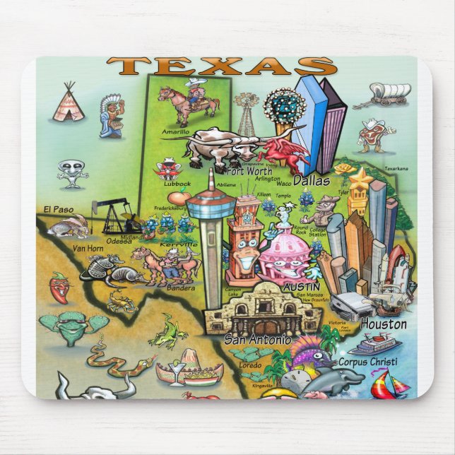 Mousepad Mapa de Divertimento do Texas (Frente)