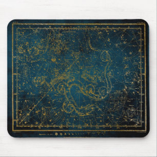 Mousepad Mapa de estrelas Dourado e Azul Escuro Ilustrado