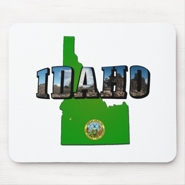 Mousepad Mapa de Idaho, Selo e Texto de Imagem (Frente)