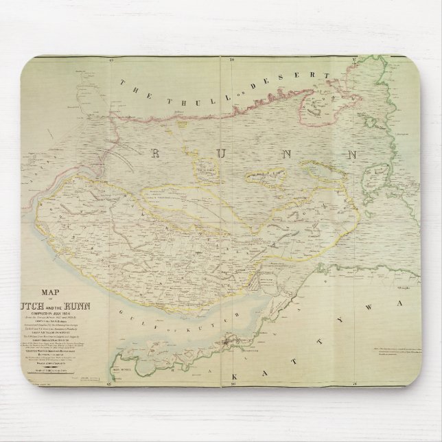 Mousepad Mapa de Kutch e de Runn, India, 1854 (Frente)