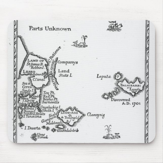 Mousepad Mapa de Laputa, Balnibari, Luggnagg (Frente)