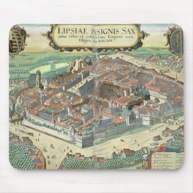 Mousepad Mapa de Leipzig, de "Civitates Orbis Terrarum" (Frente)