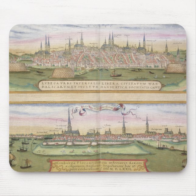 Mousepad Mapa de Lubeque e de Hamburgo, 'de Civitates Orbis (Frente)