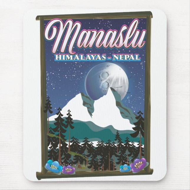 Mousepad Mapa de posteres de viagens para Manaslu Himalayas (Frente)