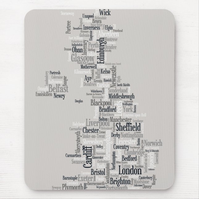 Mousepad Mapa de Texto da Cidade do Reino Unido do excelent (Frente)