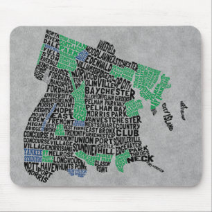Mousepad Mapa de Tipografia do Bronx Nova Iorque
