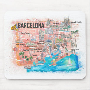 Mousepad Mapa de Viagem com Estradas Ilustrado em Barcelona