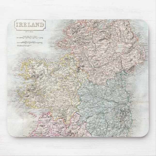 Mousepad Mapa de Vintage da Irlanda (1850) (Frente)