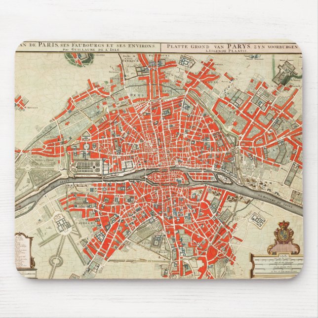 Mousepad Mapa de Vintage de Paris (1721-1774) (Frente)