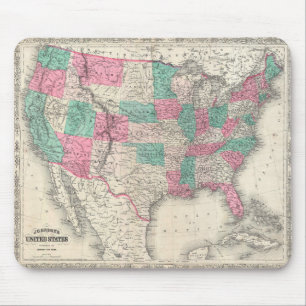 Mousepad Mapa de Vintage Johnson dos Estados Unidos (1866)