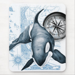 Mousepad Mapa de Vintagem do Compass Azul Orca