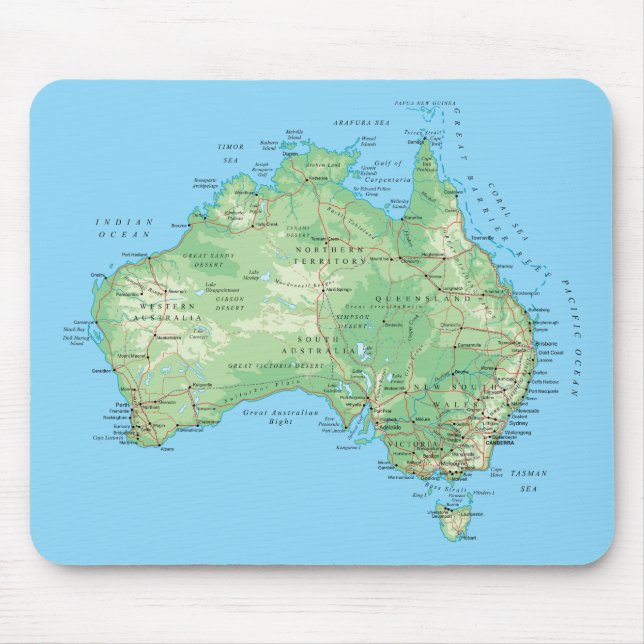 Mousepad Mapa detalhado da Austrália (Frente)