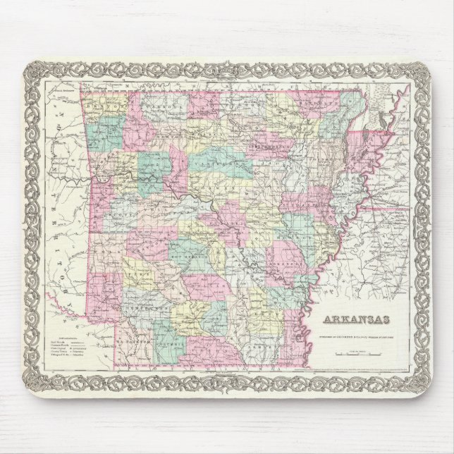 Mousepad Mapa do Arkansas (1855) (Frente)