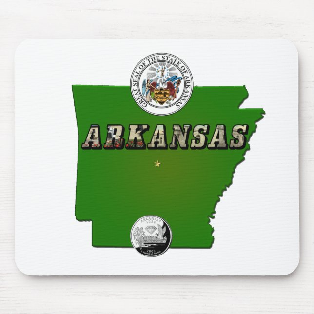 Mousepad Mapa do Arkansas, Selo e Serviço Estatal Faux Quar (Frente)