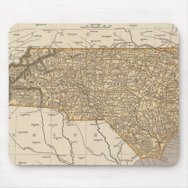 Mousepad Mapa do Atlas da Carolina do Norte (Frente)