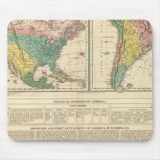 Mousepad Mapa do Atlas da Descoberta Europeia da América (Frente)