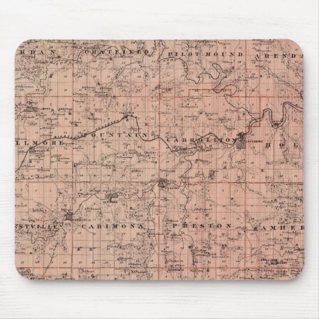 Mousepad Mapa do Condado de Fillmore, Minnesota (Frente)