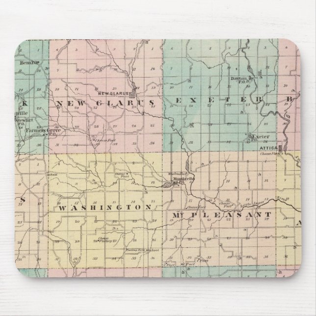 Mousepad Mapa do Condado de Green, Estado de Wisconsin (Frente)