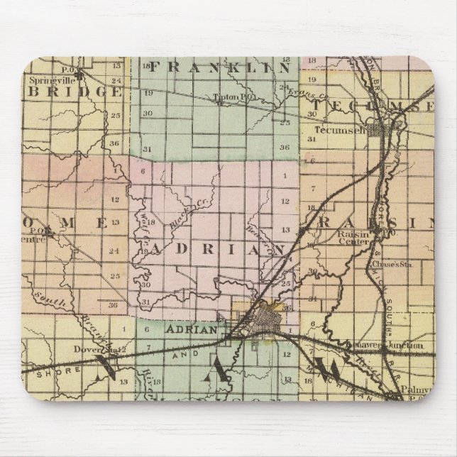 Mousepad Mapa do condado de Lenawee, Michigan (Frente)