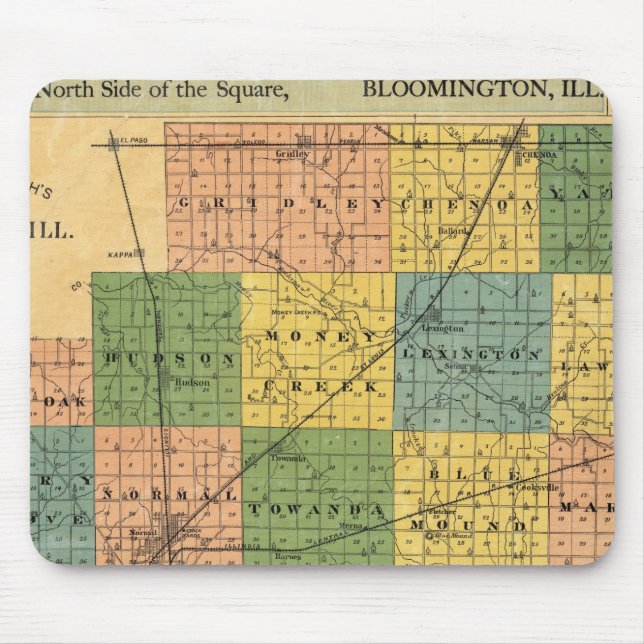 Mousepad Mapa do Condado de McLean, Illinois 1886 (Frente)