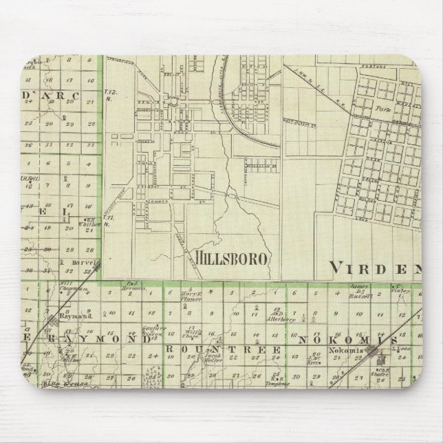 Mousepad Mapa do condado de Montgomery, Hillsboro e Virden (Frente)