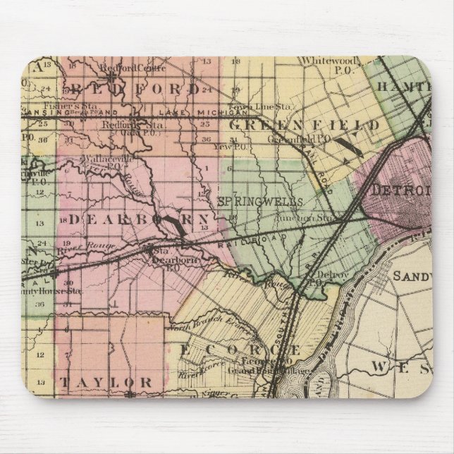 Mousepad Mapa do Condado de Wayne, Michigan (Frente)