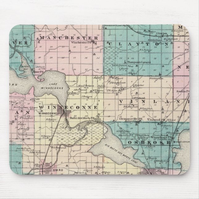 Mousepad Mapa do Condado de Winnebago, Estado de Wisconsin (Frente)
