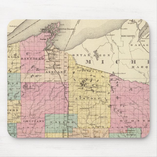 Mousepad Mapa do Estado de Wisconsin (Frente)