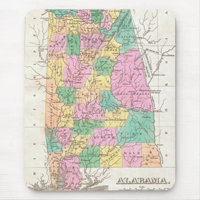 Mousepad Mapa do Estado do Alabama (1827) (Frente)