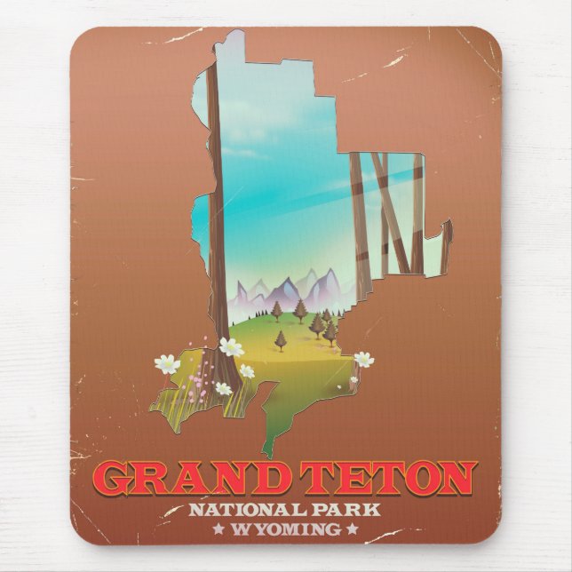 Mousepad Mapa do Grand Teton National Park Wyoming (Frente)