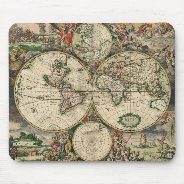Mousepad Mapa do mundo, 1689 de Gerard Van Schagen (Frente)