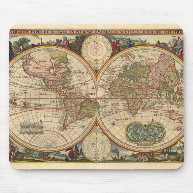 Mousepad Mapa do Mundo Antigo de Nicolaas Visscher (Frente)