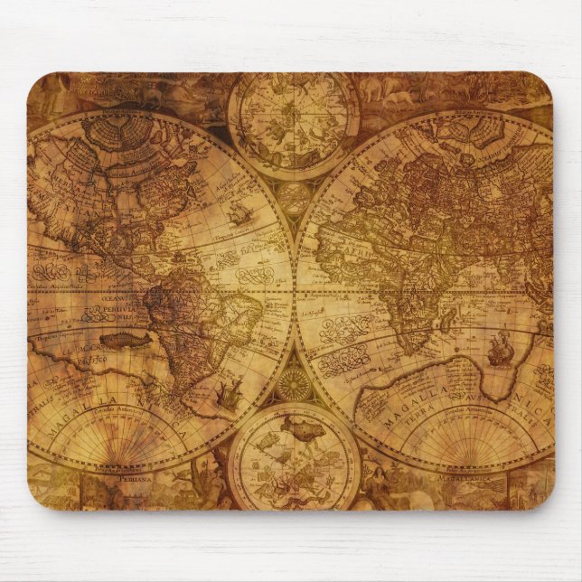Mousepad Mapa do Mundo Antigo e Histórico (Frente)
