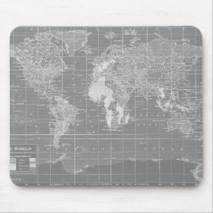 Mousepad Mapa do mundo cinzento minimalista do vintage