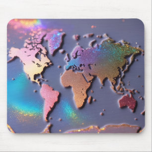 Mousepad Mapa do Mundo Colorido 3D com brilho