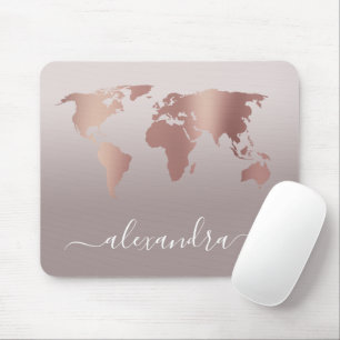 Mousepad Mapa do mundo das cinzas de ouro rosa mínimas e el