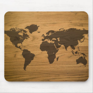 Mousepad Mapa do mundo de madeira da grão