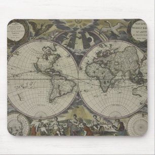 Mousepad Mapa do mundo dobro   1672 do hemisfério