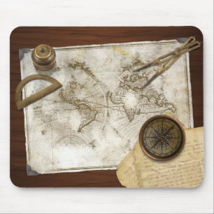 Mousepad Mapa do mundo e ferramentas do vintage