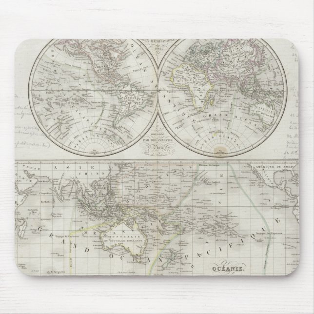 Mousepad Mapa do mundo em dois hemisférios (Frente)
