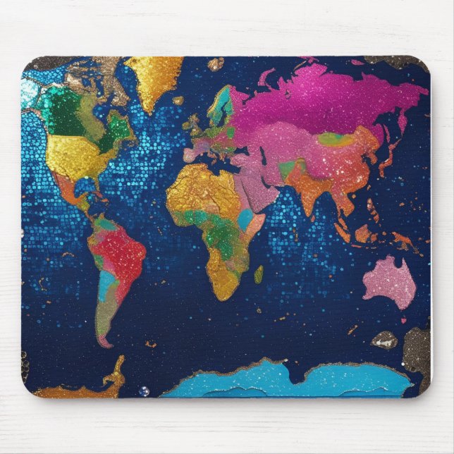 Mousepad Mapa do Mundo Esparso - Viagem de Aquarela (Frente)