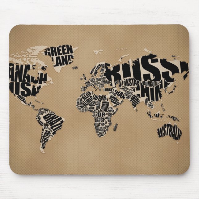 Mousepad Mapa do mundo tipográfico (Frente)