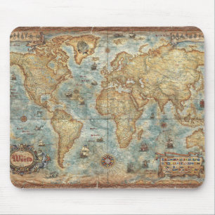 Mousepad Mapa do mundo tirado antiguidade do vintage da