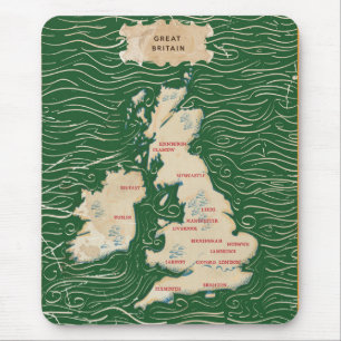 Mousepad Mapa do Poster verde-Vintage do Reino Unido
