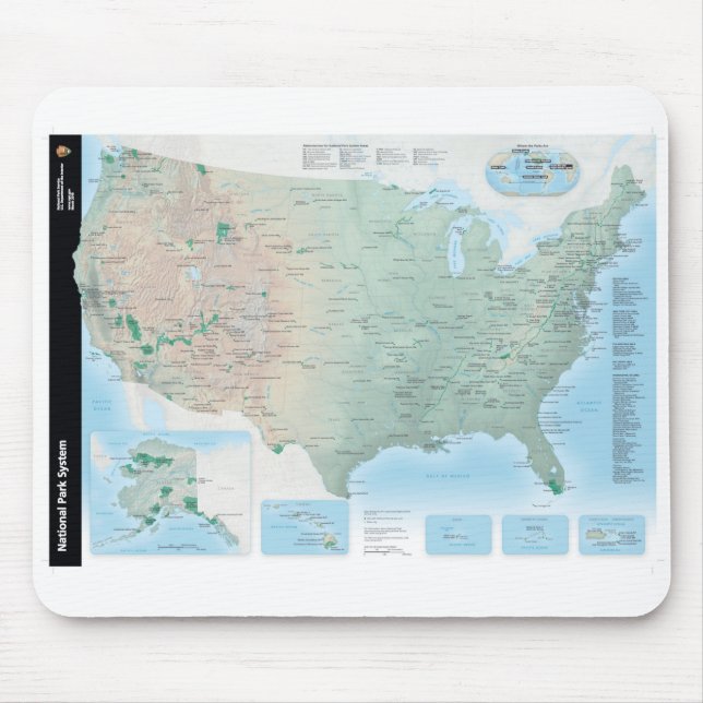 Mousepad Mapa do sistema de National Park Service (Frente)