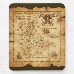 Mousepad Mapa do Tesouro Pirata Antigo Vintage X Marca o Lo