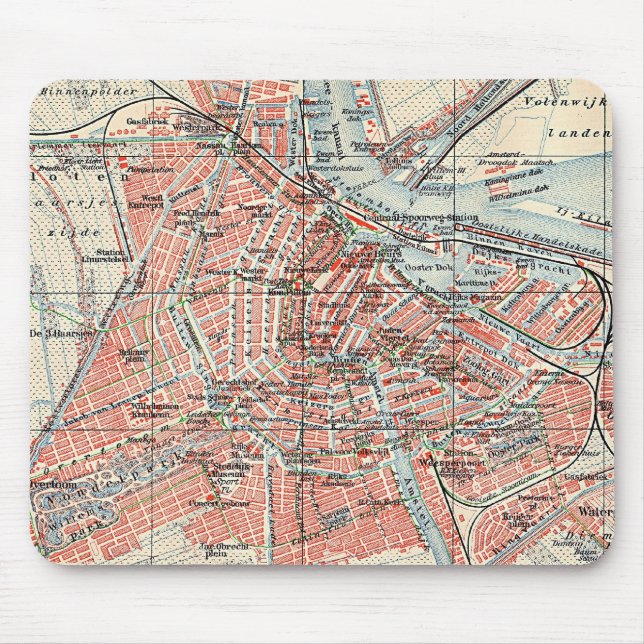 Mousepad Mapa do vintage de Amsterdão (1905) (2) (Frente)