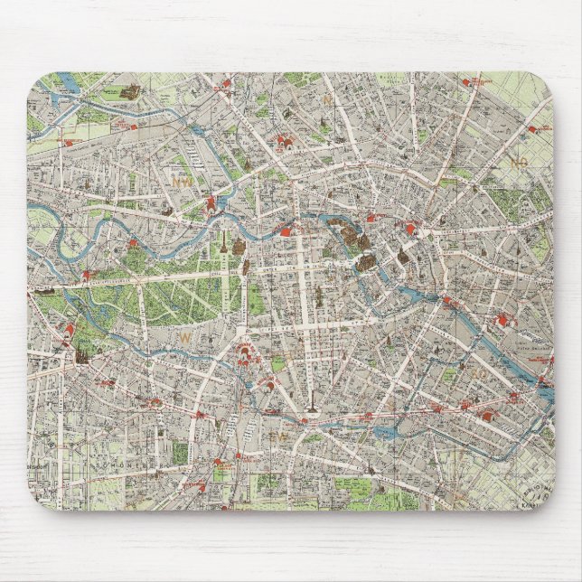 Mousepad Mapa do vintage de Berlim Alemanha (1905) (Frente)